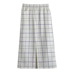 White Grey And Purple Tattersall Print Cotton Front Slit Maxi Skirt