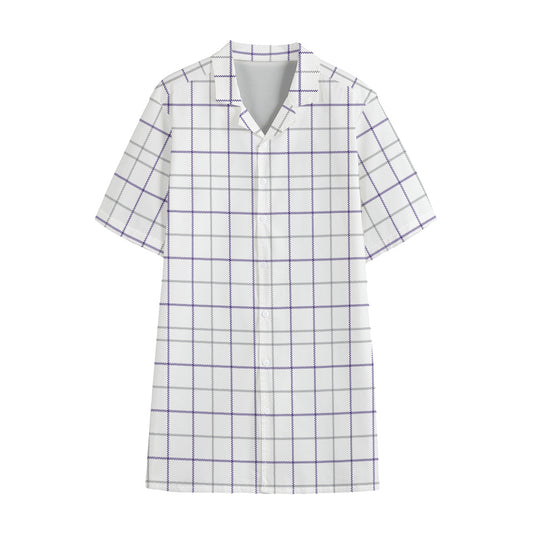 White Grey And Purple Tattersall Print Cotton Hawaiian Shirt