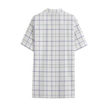 White Grey And Purple Tattersall Print Cotton Hawaiian Shirt