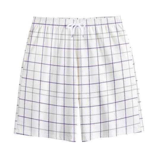 White Grey And Purple Tattersall Print Cotton Shorts