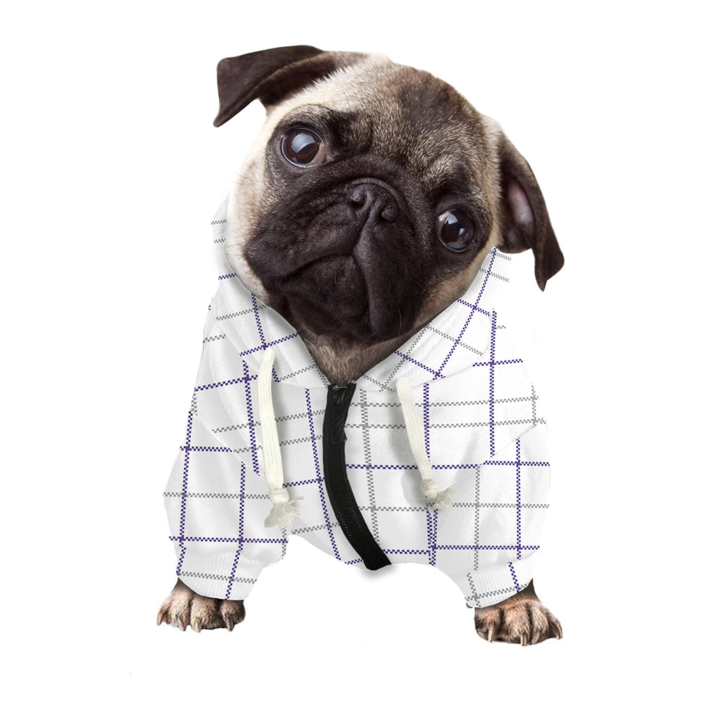 White Grey And Purple Tattersall Print Dog Zip Up Hoodie