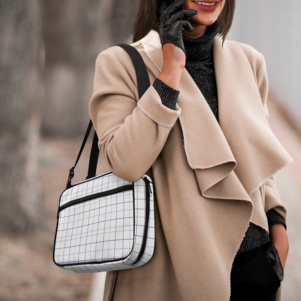 White Grey And Purple Tattersall Print Double Strap Bible Bag