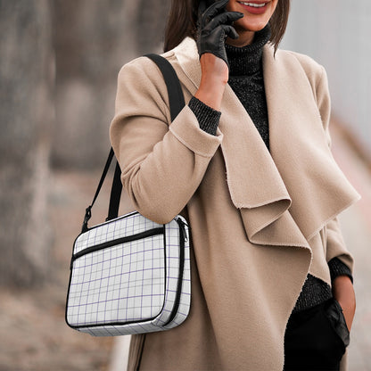 White Grey And Purple Tattersall Print Double Strap Bible Bag