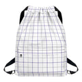 White Grey And Purple Tattersall Print Drawstring Backpack