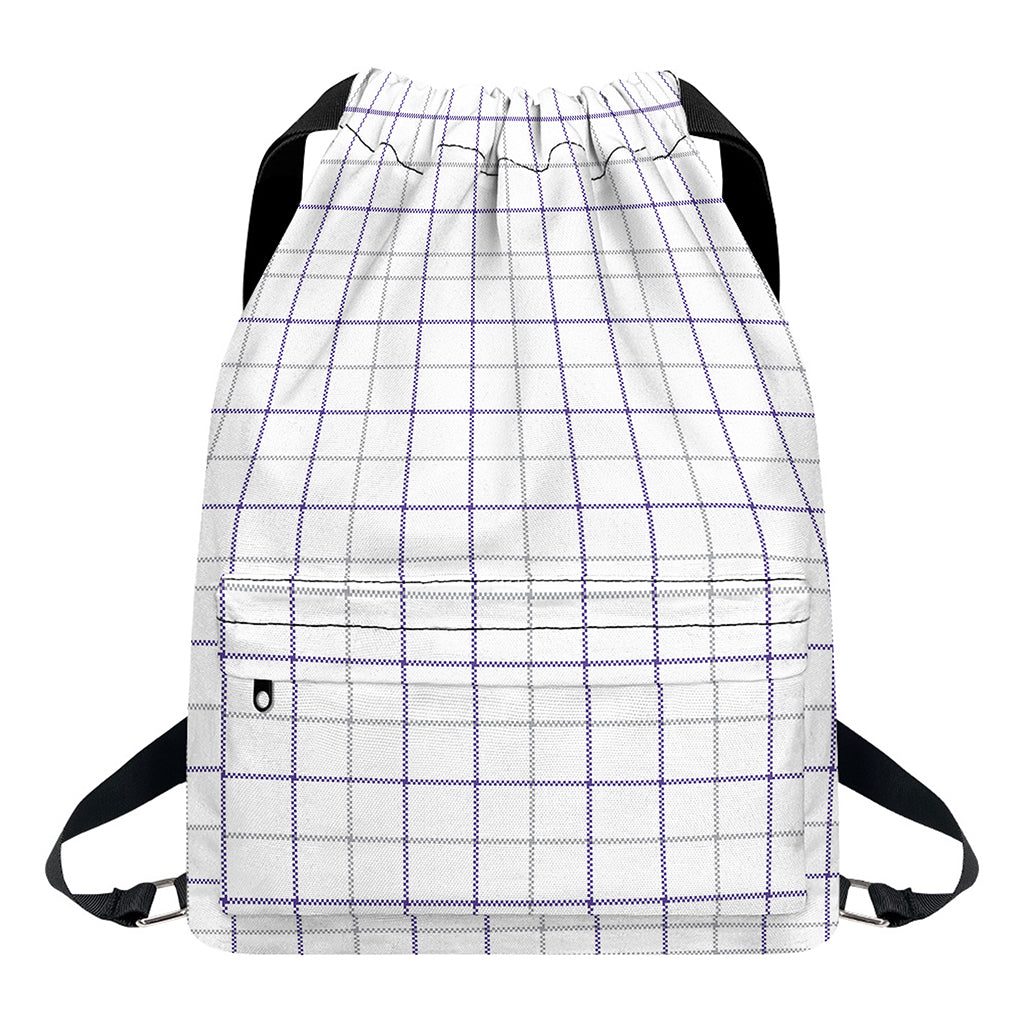 White Grey And Purple Tattersall Print Drawstring Backpack