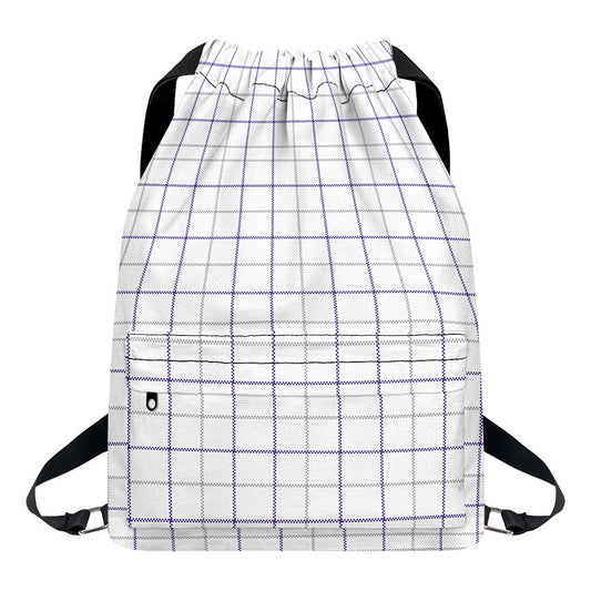 White Grey And Purple Tattersall Print Drawstring Backpack