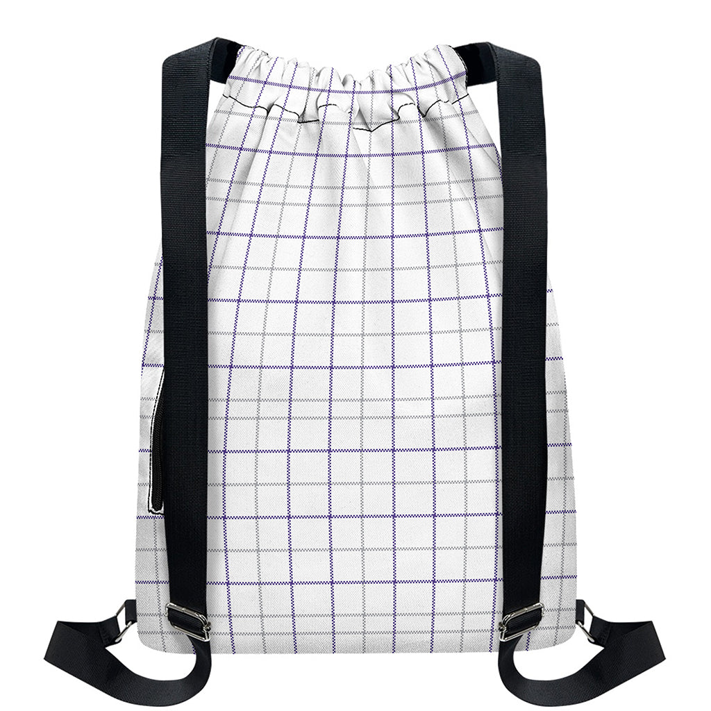 White Grey And Purple Tattersall Print Drawstring Backpack