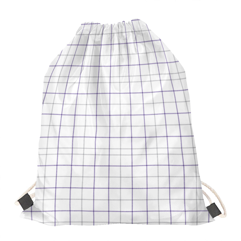 White Grey And Purple Tattersall Print Drawstring Bag