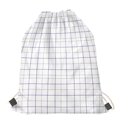 White Grey And Purple Tattersall Print Drawstring Bag