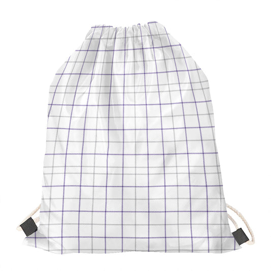 White Grey And Purple Tattersall Print Drawstring Bag
