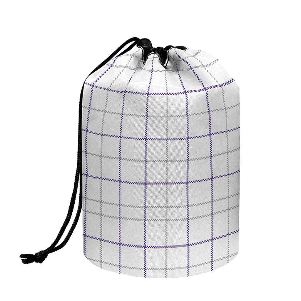 White Grey And Purple Tattersall Print Drawstring Makeup Bag