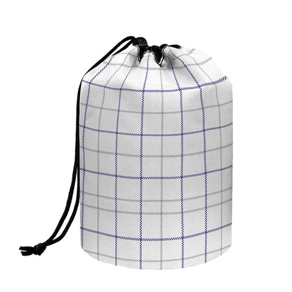 White Grey And Purple Tattersall Print Drawstring Makeup Bag