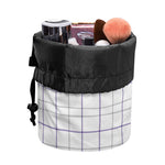 White Grey And Purple Tattersall Print Drawstring Makeup Bag
