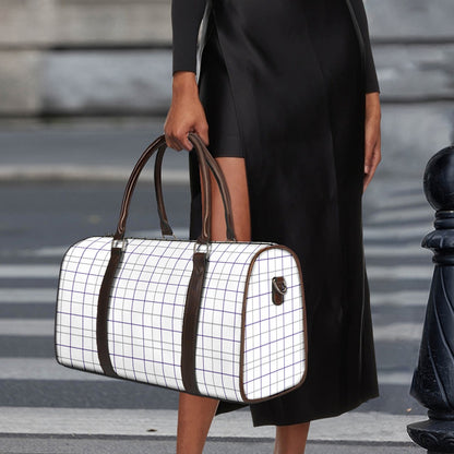 White Grey And Purple Tattersall Print Duffle Bag