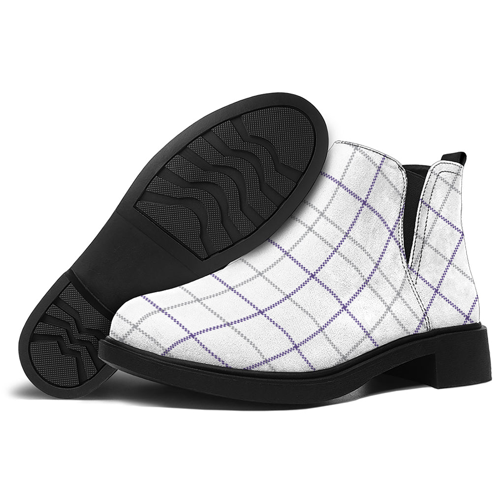 White Grey And Purple Tattersall Print Flat Ankle Boots