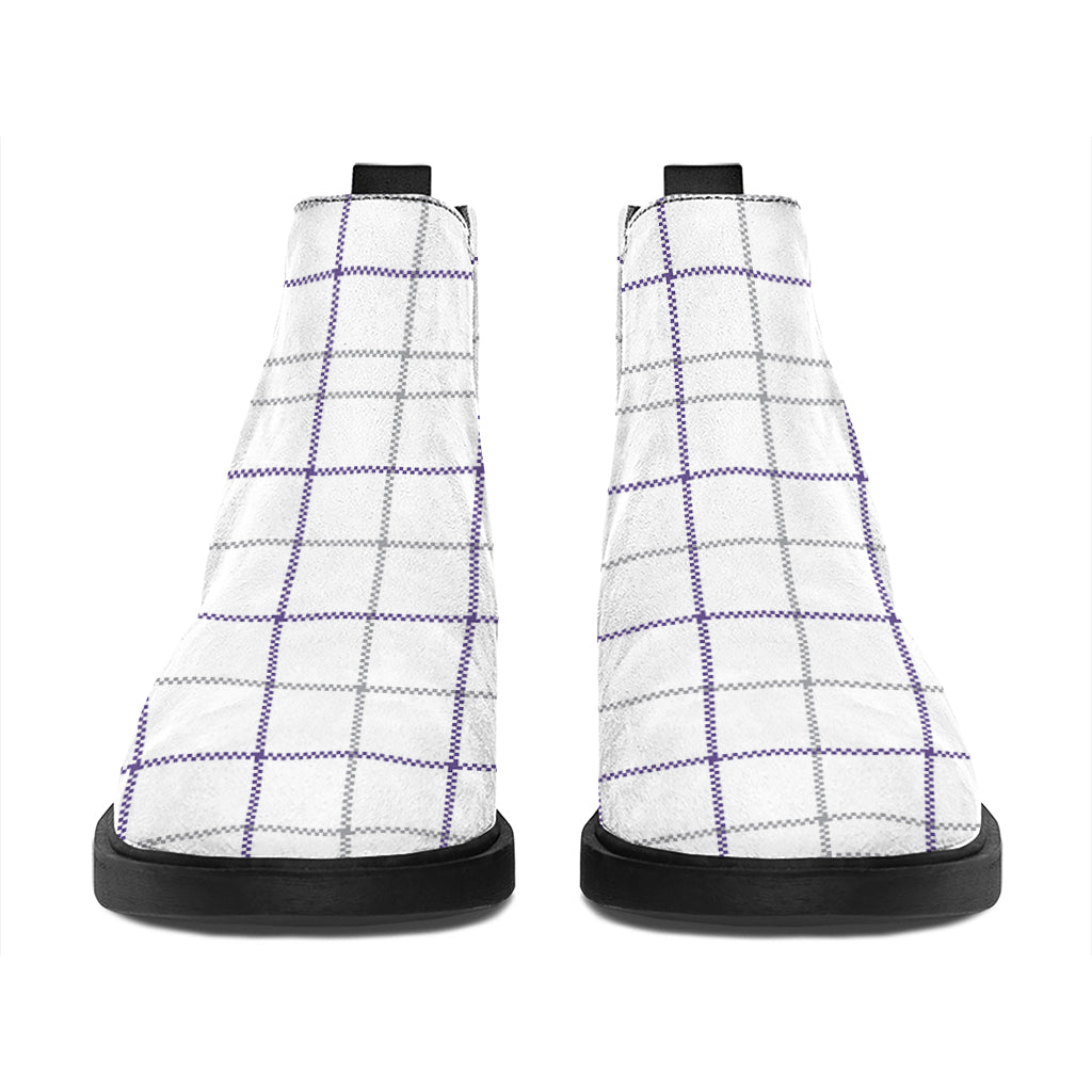 White Grey And Purple Tattersall Print Flat Ankle Boots