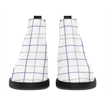 White Grey And Purple Tattersall Print Flat Ankle Boots