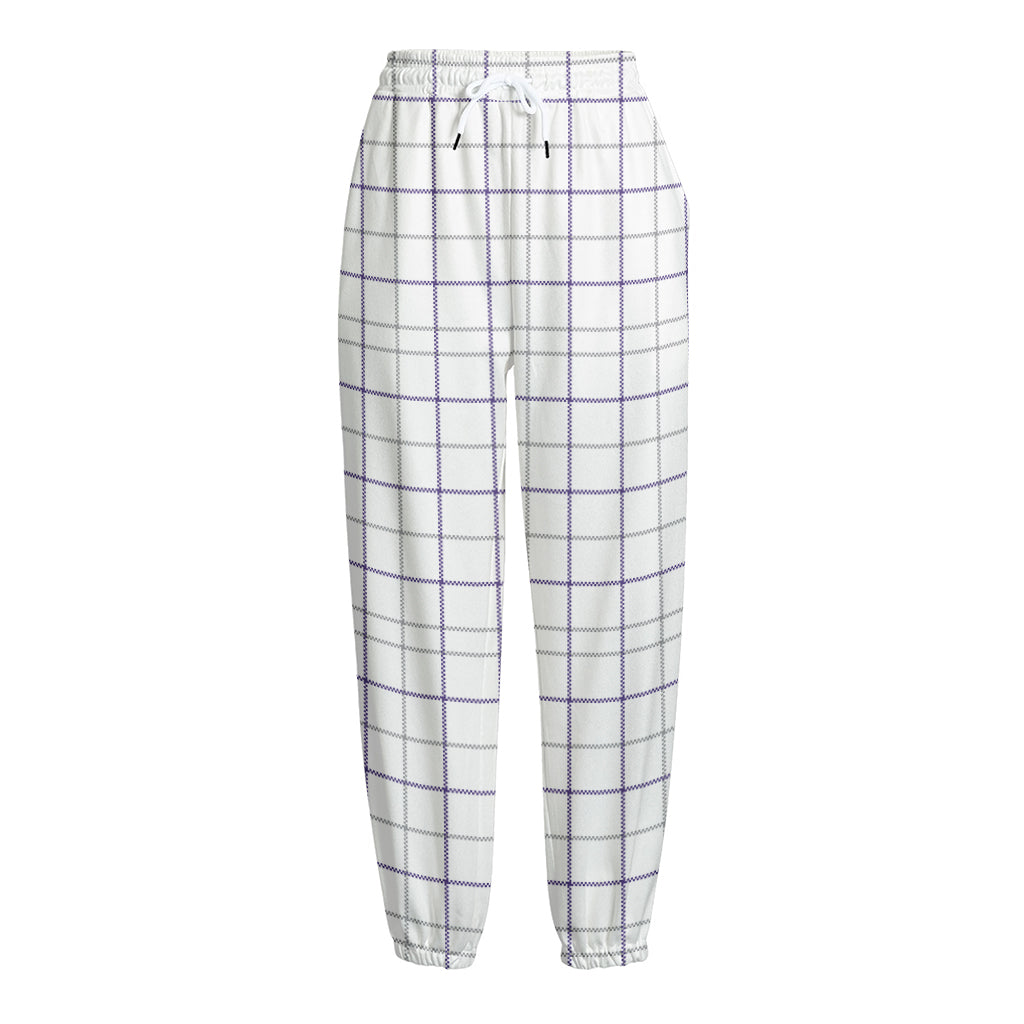 White Grey And Purple Tattersall Print Fleece Lined Knit Pants