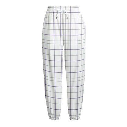 White Grey And Purple Tattersall Print Fleece Lined Knit Pants