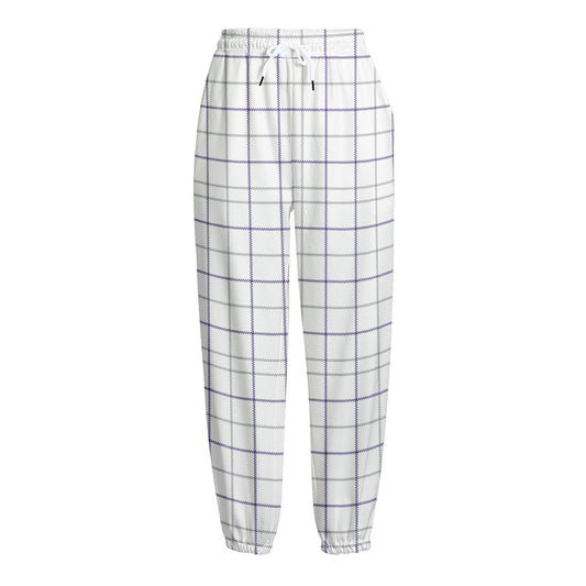 White Grey And Purple Tattersall Print Fleece Lined Knit Pants