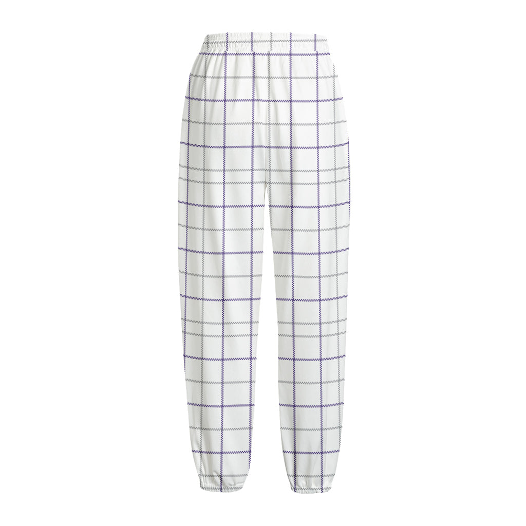 White Grey And Purple Tattersall Print Fleece Lined Knit Pants