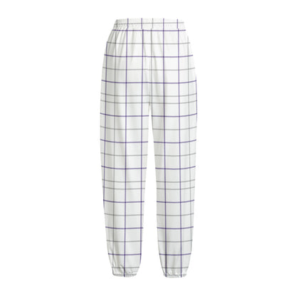 White Grey And Purple Tattersall Print Fleece Lined Knit Pants