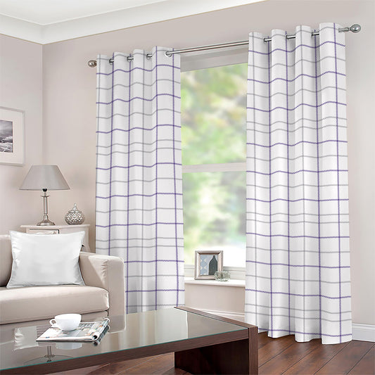 White Grey And Purple Tattersall Print Grommet Curtains
