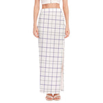 White Grey And Purple Tattersall Print High Slit Maxi Skirt