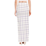 White Grey And Purple Tattersall Print High Slit Maxi Skirt