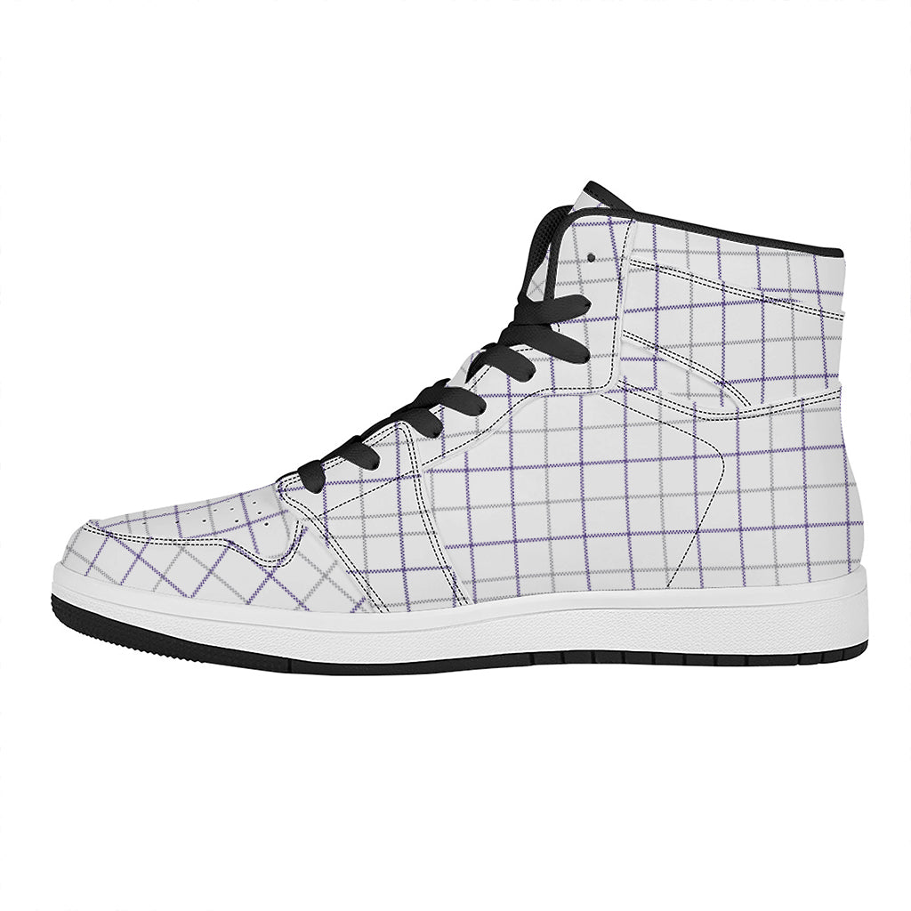 White Grey And Purple Tattersall Print High Top Leather Sneakers
