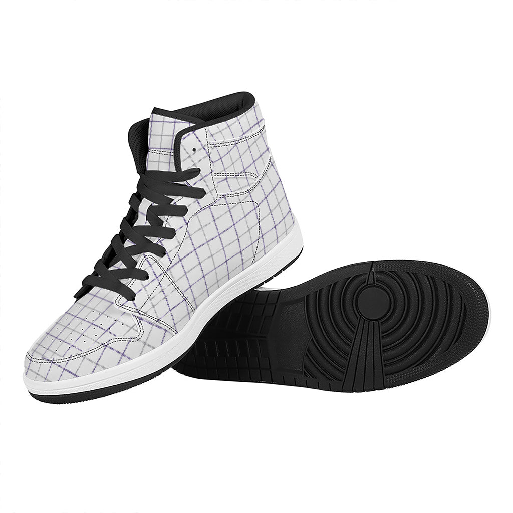 White Grey And Purple Tattersall Print High Top Leather Sneakers