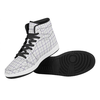 White Grey And Purple Tattersall Print High Top Leather Sneakers