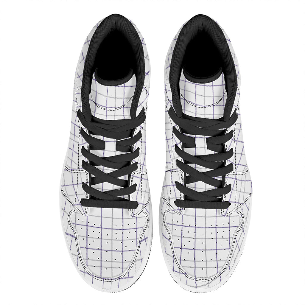 White Grey And Purple Tattersall Print High Top Leather Sneakers