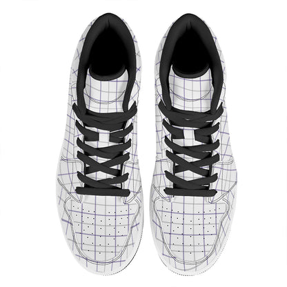 White Grey And Purple Tattersall Print High Top Leather Sneakers