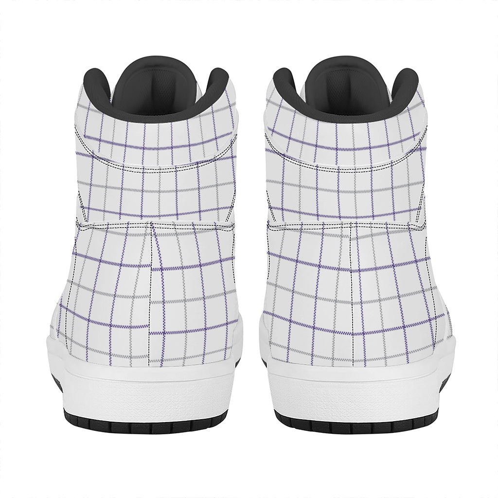 White Grey And Purple Tattersall Print High Top Leather Sneakers