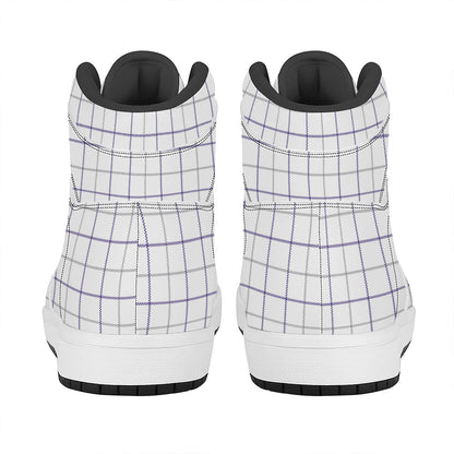 White Grey And Purple Tattersall Print High Top Leather Sneakers