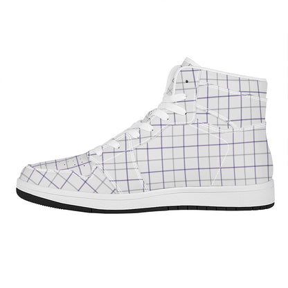 White Grey And Purple Tattersall Print High Top Leather Sneakers