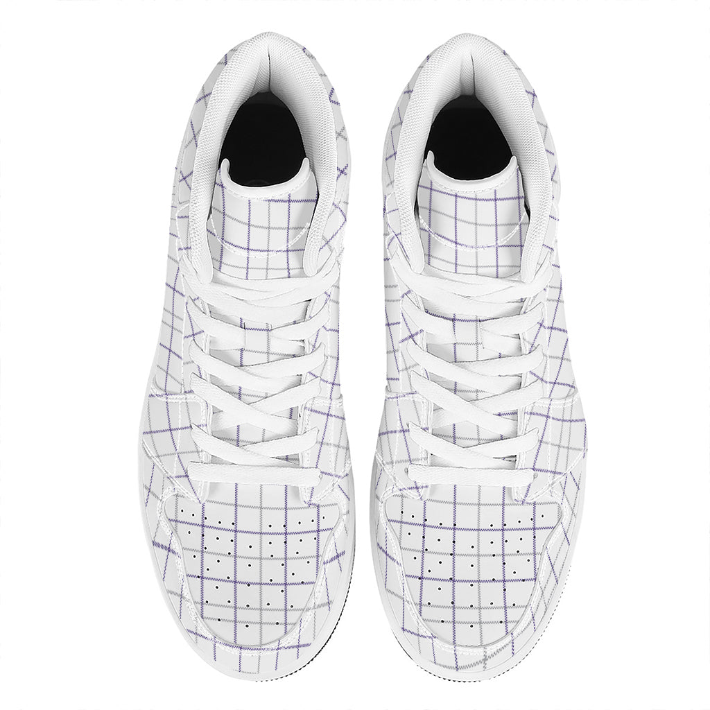 White Grey And Purple Tattersall Print High Top Leather Sneakers