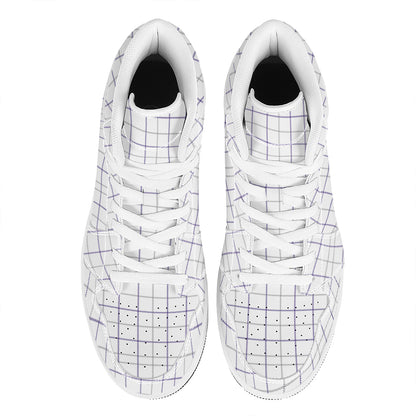 White Grey And Purple Tattersall Print High Top Leather Sneakers