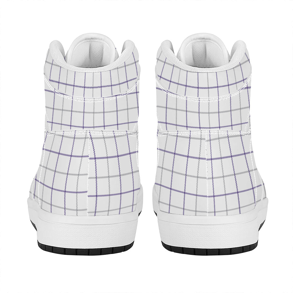 White Grey And Purple Tattersall Print High Top Leather Sneakers
