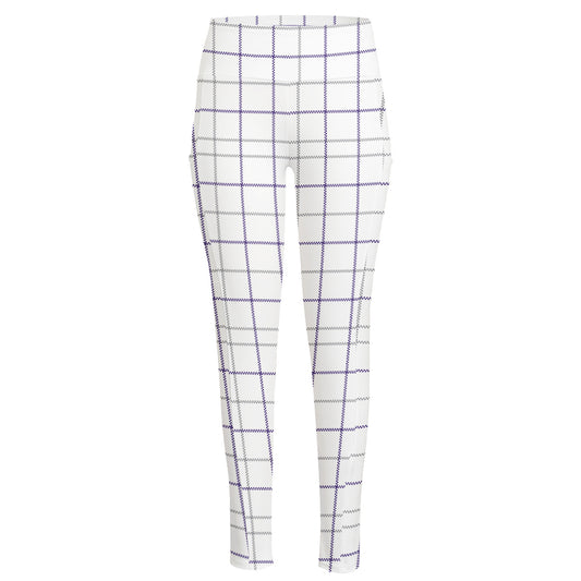 White Grey And Purple Tattersall Print High-Waisted Pocket Leggings