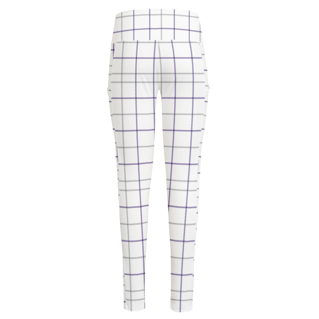 White Grey And Purple Tattersall Print High-Waisted Pocket Leggings