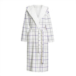 White Grey And Purple Tattersall Print Hooded Bathrobe