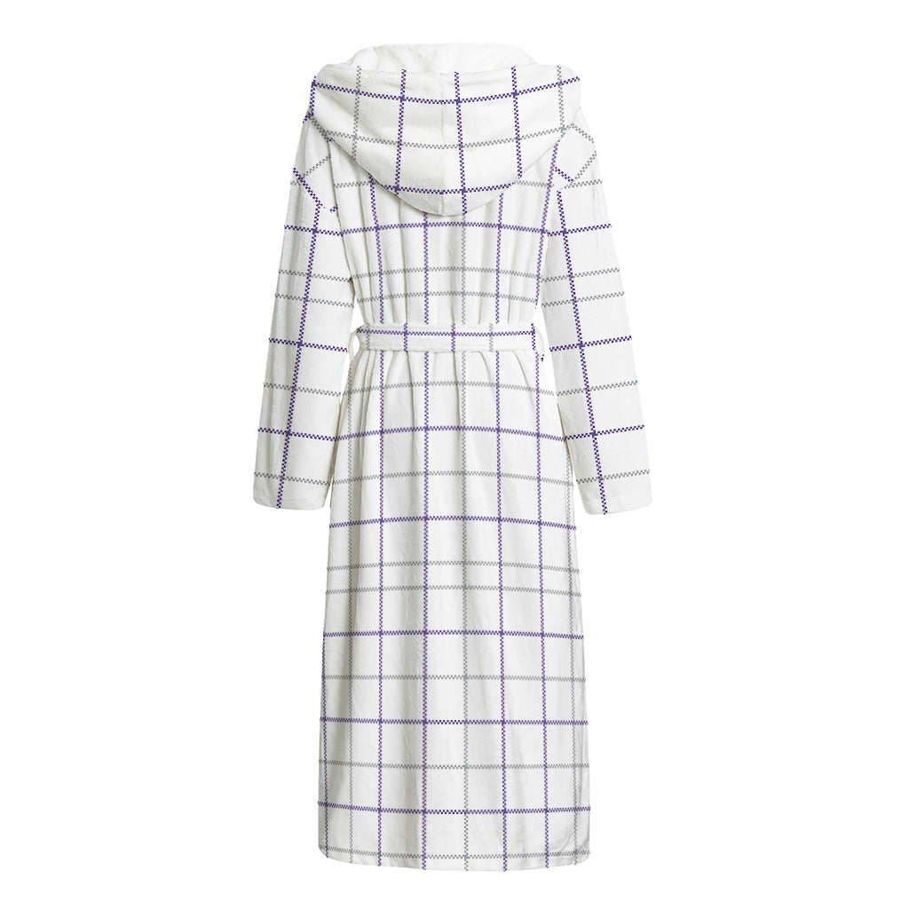 White Grey And Purple Tattersall Print Hooded Bathrobe