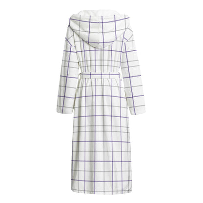White Grey And Purple Tattersall Print Hooded Bathrobe