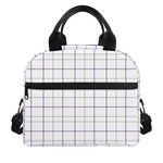 White Grey And Purple Tattersall Print Insulated Lunch Bag