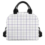 White Grey And Purple Tattersall Print Insulated Lunch Bag