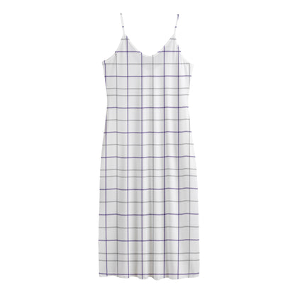 White Grey And Purple Tattersall Print Jersey Midi Cami Dress