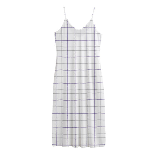 White Grey And Purple Tattersall Print Jersey Midi Cami Dress