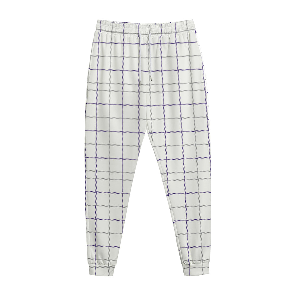 White Grey And Purple Tattersall Print Jogger Pants